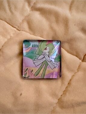 Pokemon Glass Art Tile with Green and Pink Illustration